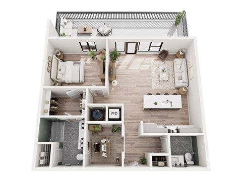 Floor plan for 1 bed, 1.5 baths, 966 sqft