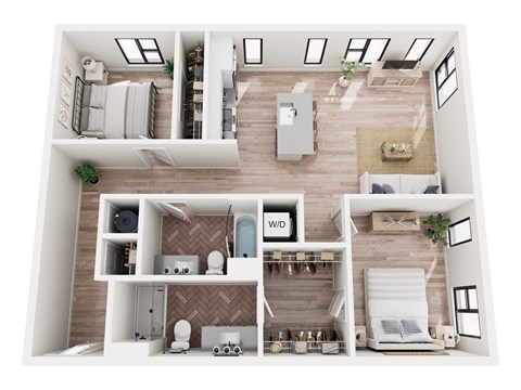 Floor plan for 2 beds, 2 baths, 970 sqft