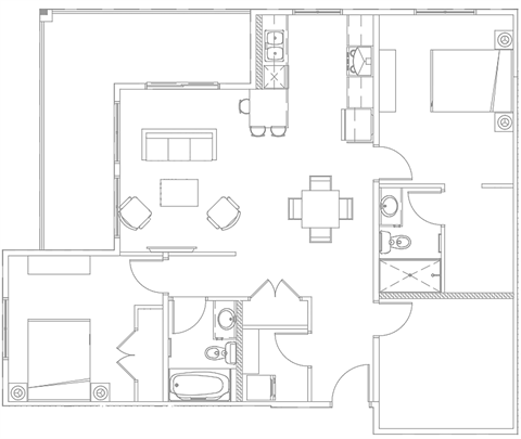Floor plan for 2 beds, 2 baths
