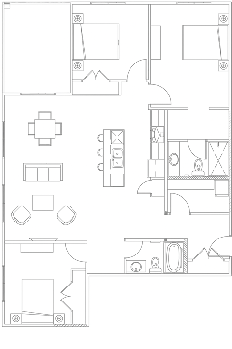 Floor plan for 3 beds, 2 baths, 1334 sqft
