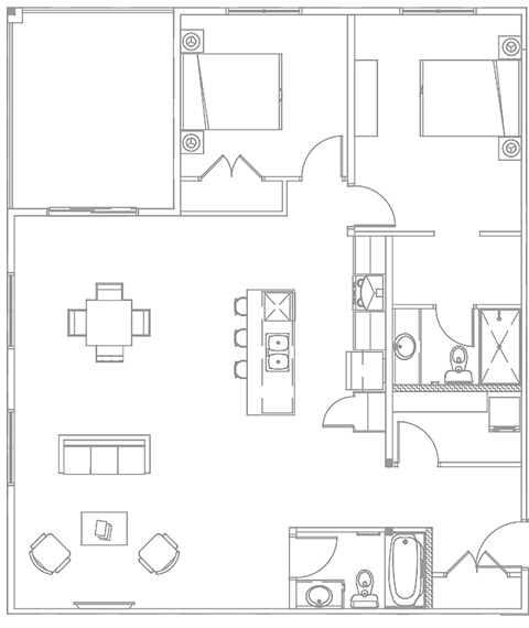 Floor plan for 2 beds, 2 baths