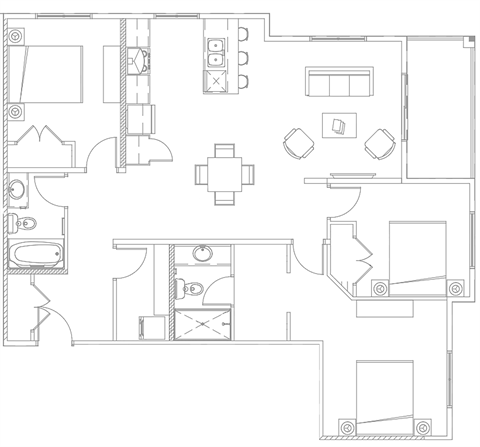 Floor plan for 3 beds, 2 baths, 1196 sqft