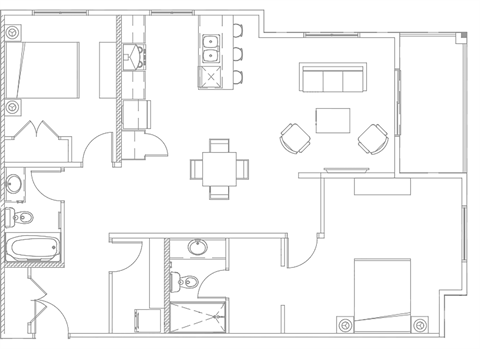 Floor plan for 2 beds, 2 baths, 1096 sqft