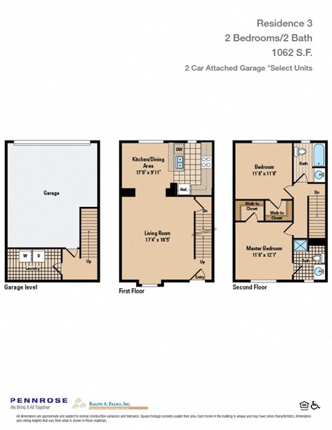 Floor plan for 2 beds, 2 baths, 1062 sqft