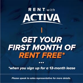 Kitchener apartment for rent - An advertisement for a rent-to-own program offering a free first month on a 13-month lease.