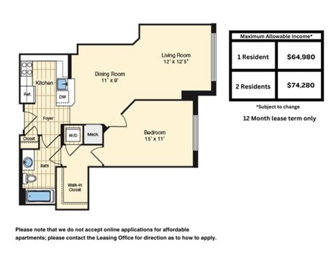 Floor plan for 1 bed, 1 bath, 736 sqft