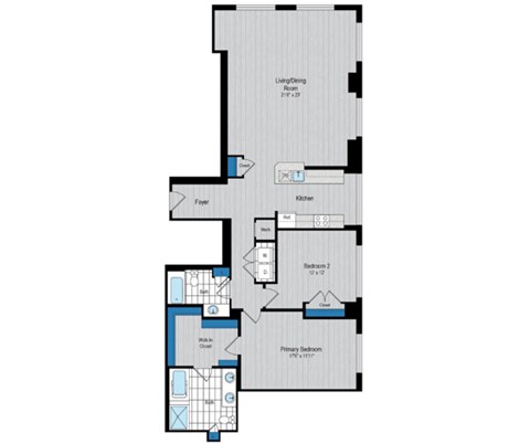Floor plan for 2 beds, 2 baths, 1475 sqft