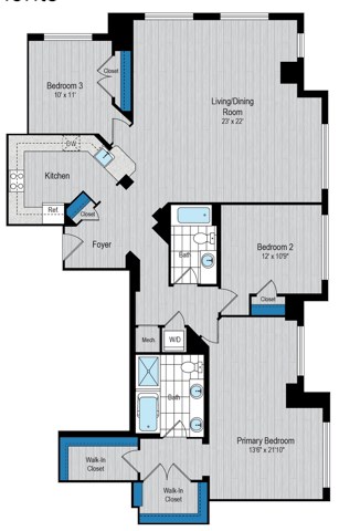 Floor plan for 3 beds, 2 baths, 1730 sqft