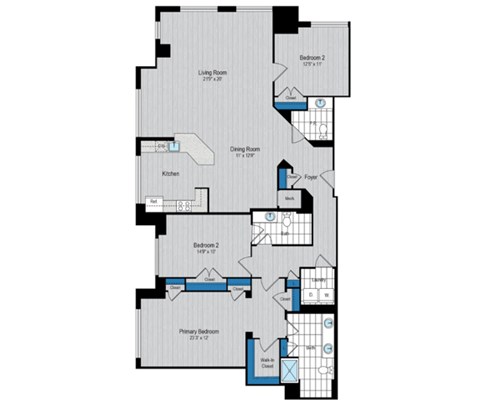 Floor plan for 3 beds, 2.5 baths, 1863 sqft