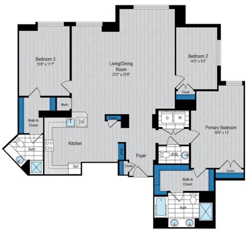 Floor plan for 3 beds, 3 baths, 1862 sqft