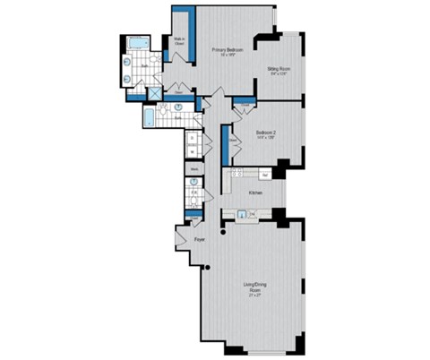 Floor plan for 2 beds, 2.5 baths, 1909 sqft