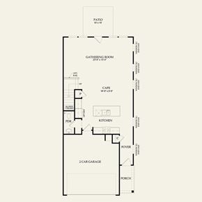 Charlotte house for rent - A floor plan of a house with a cafe, gathering room, and two car garages.
