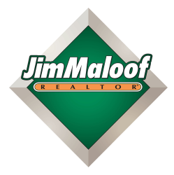 Peoria house for rent - A green and white logo for Jim Maloof Realtor.
