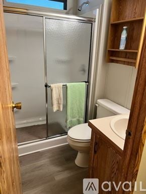 Mesa house for rent - A bathroom with a toilet, sink, and shower.
