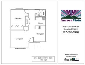 Kenai apartment for rent - A drawing of a one bedroom/one bath apartment.