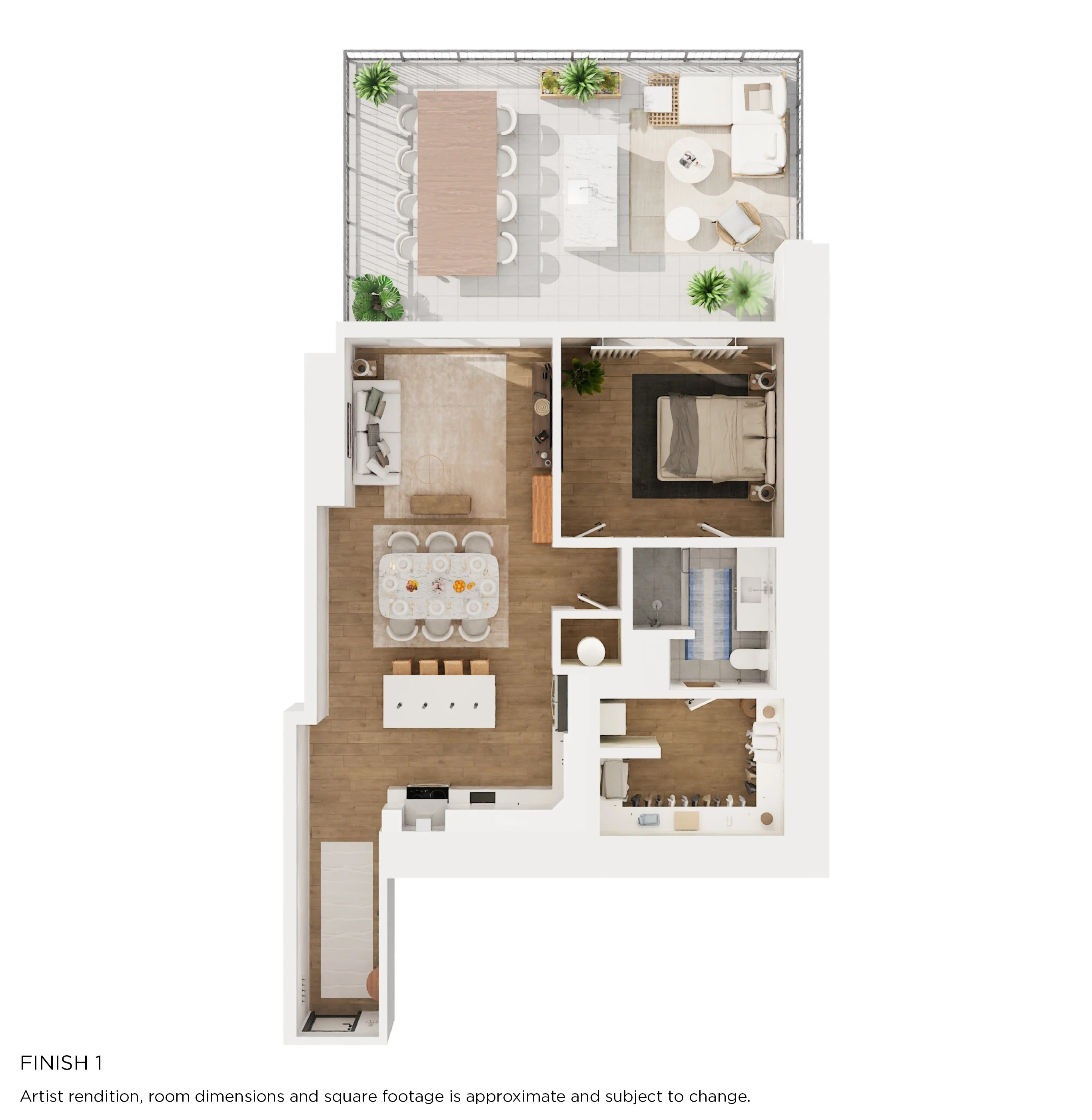 Floor plan for 1 bed, 1 bath, 1002 sqft