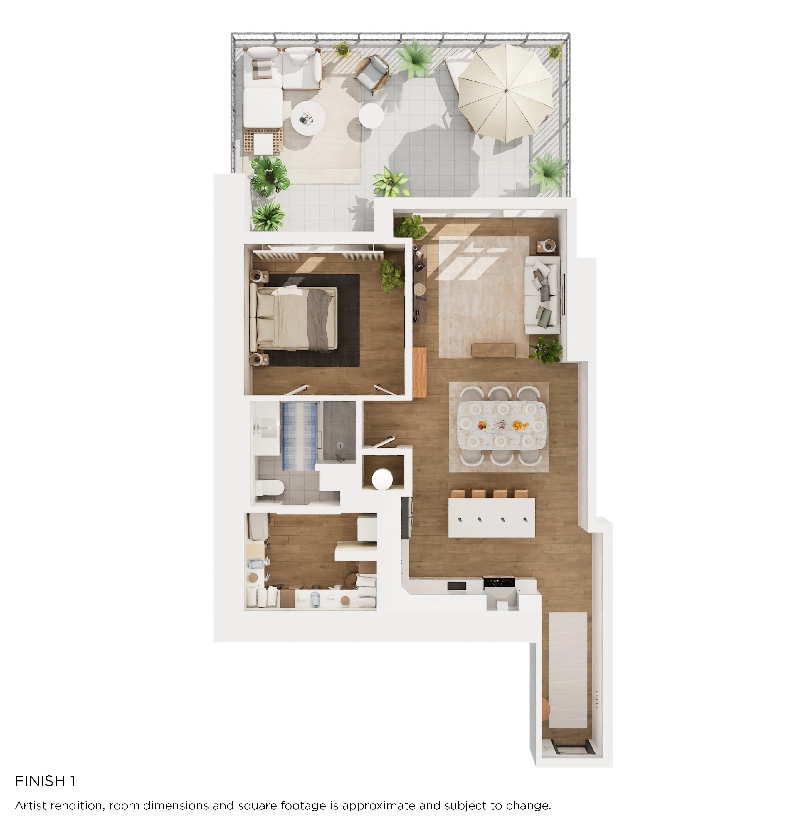 Floor plan for 1 bed, 1 bath, 1046 sqft