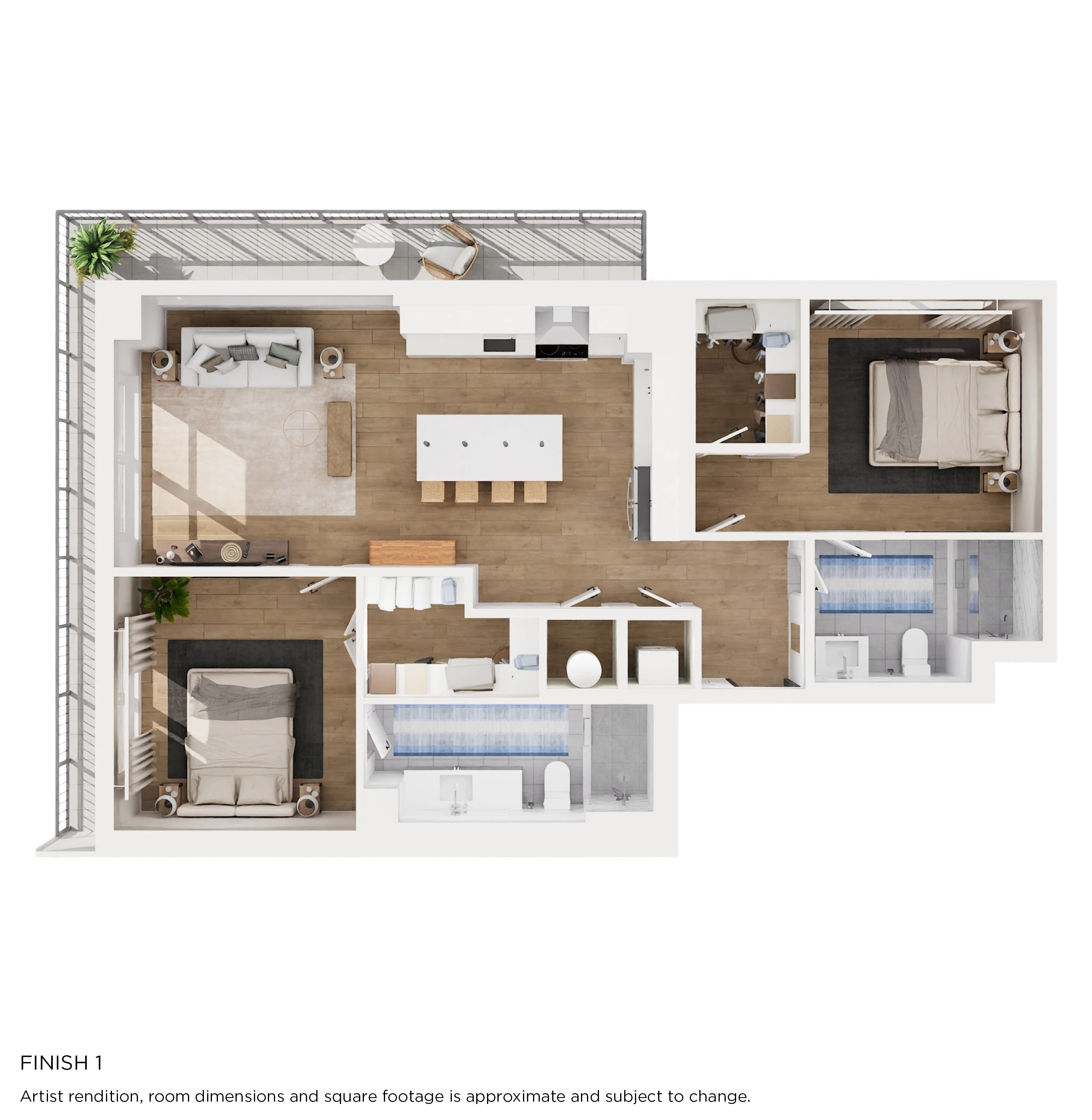 Floor plan for 2 beds, 2 baths, 1096 sqft