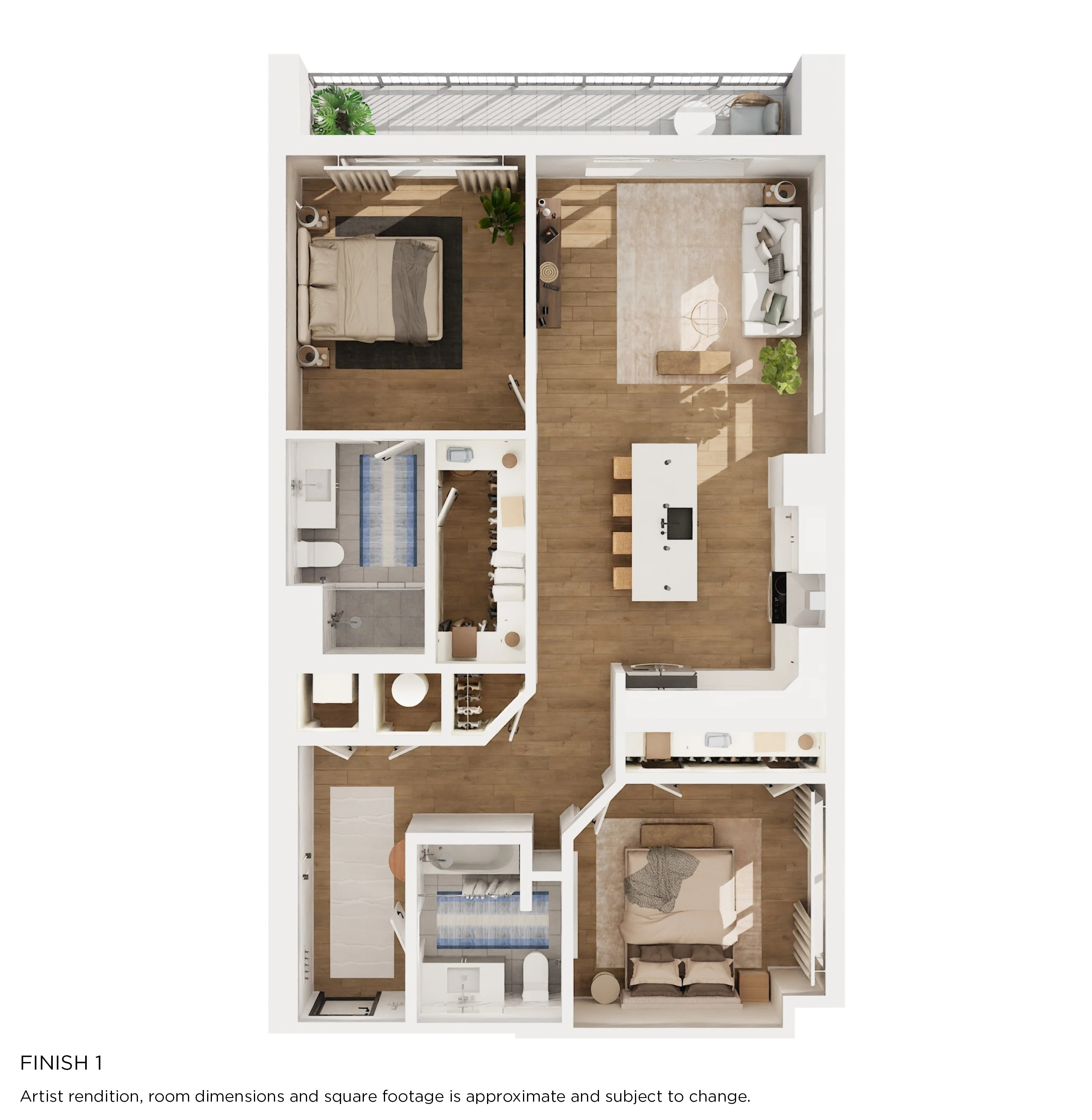 Floor plan for 2 beds, 2 baths, 1164 sqft