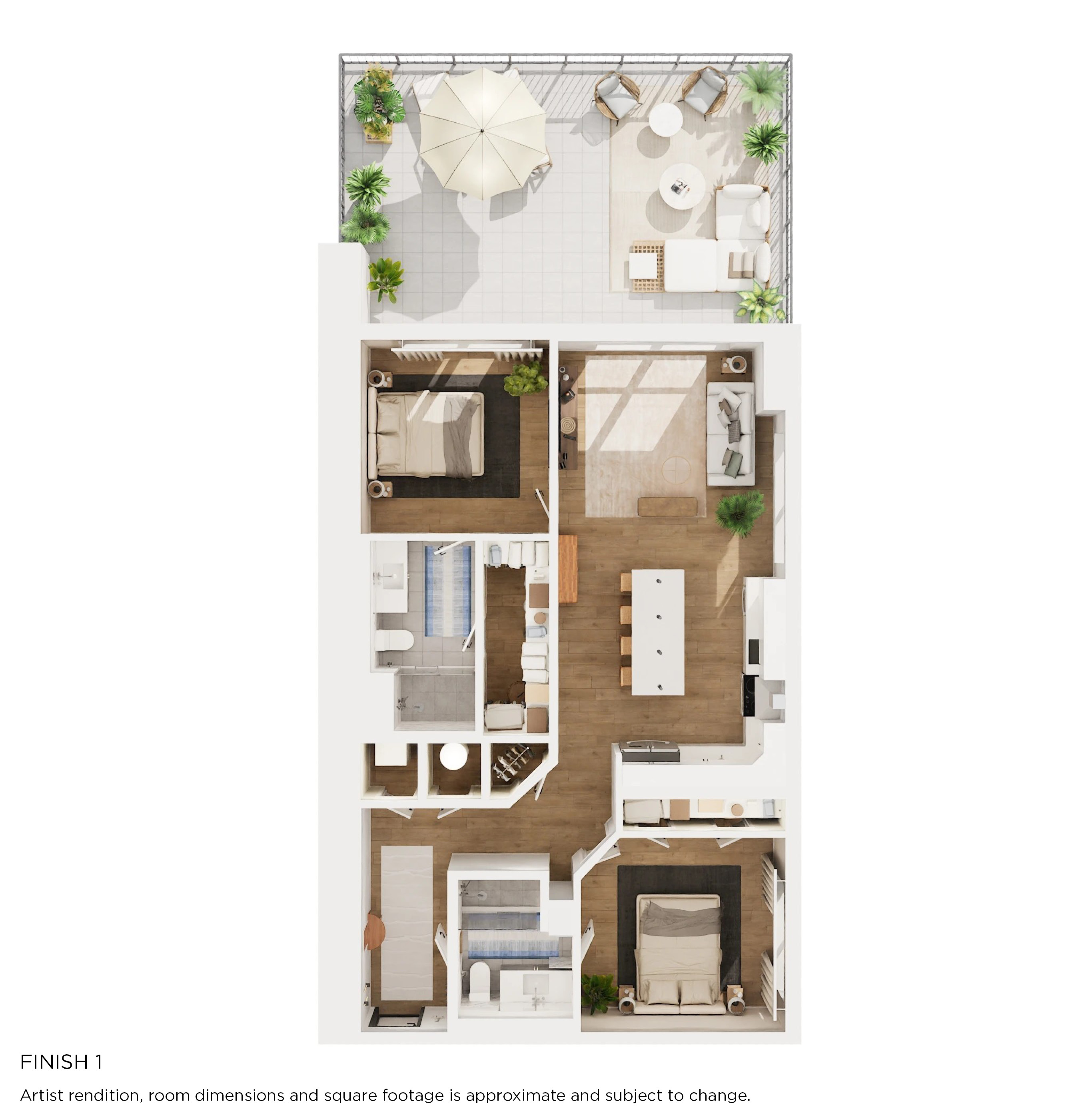 Floor plan for 2 beds, 2 baths, 1166 sqft