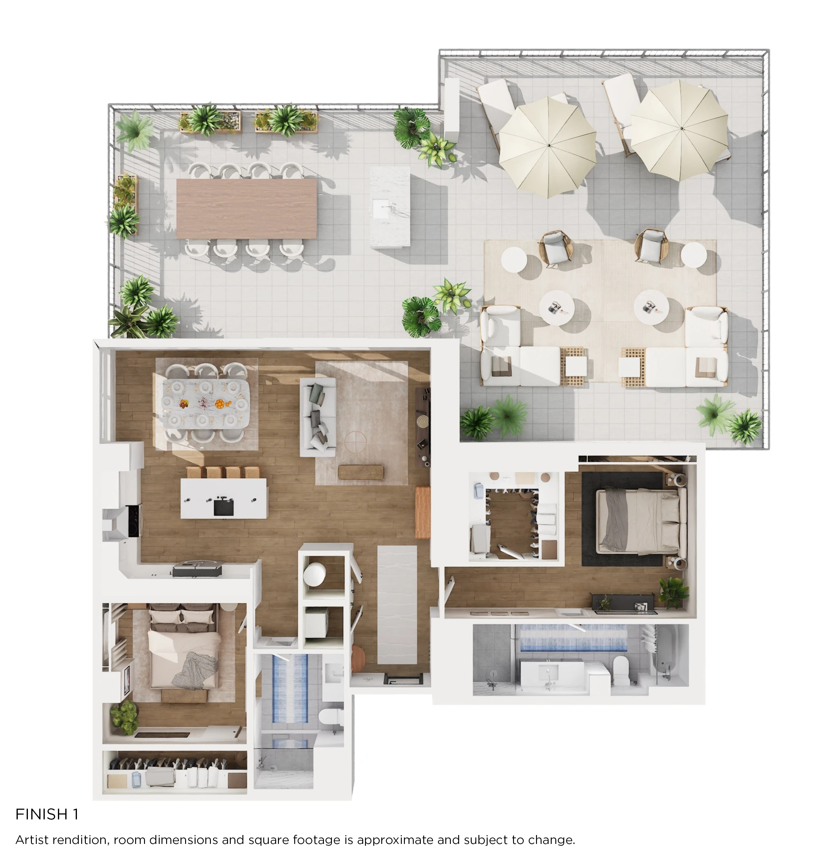 Floor plan for 2 beds, 2 baths, 1285 sqft