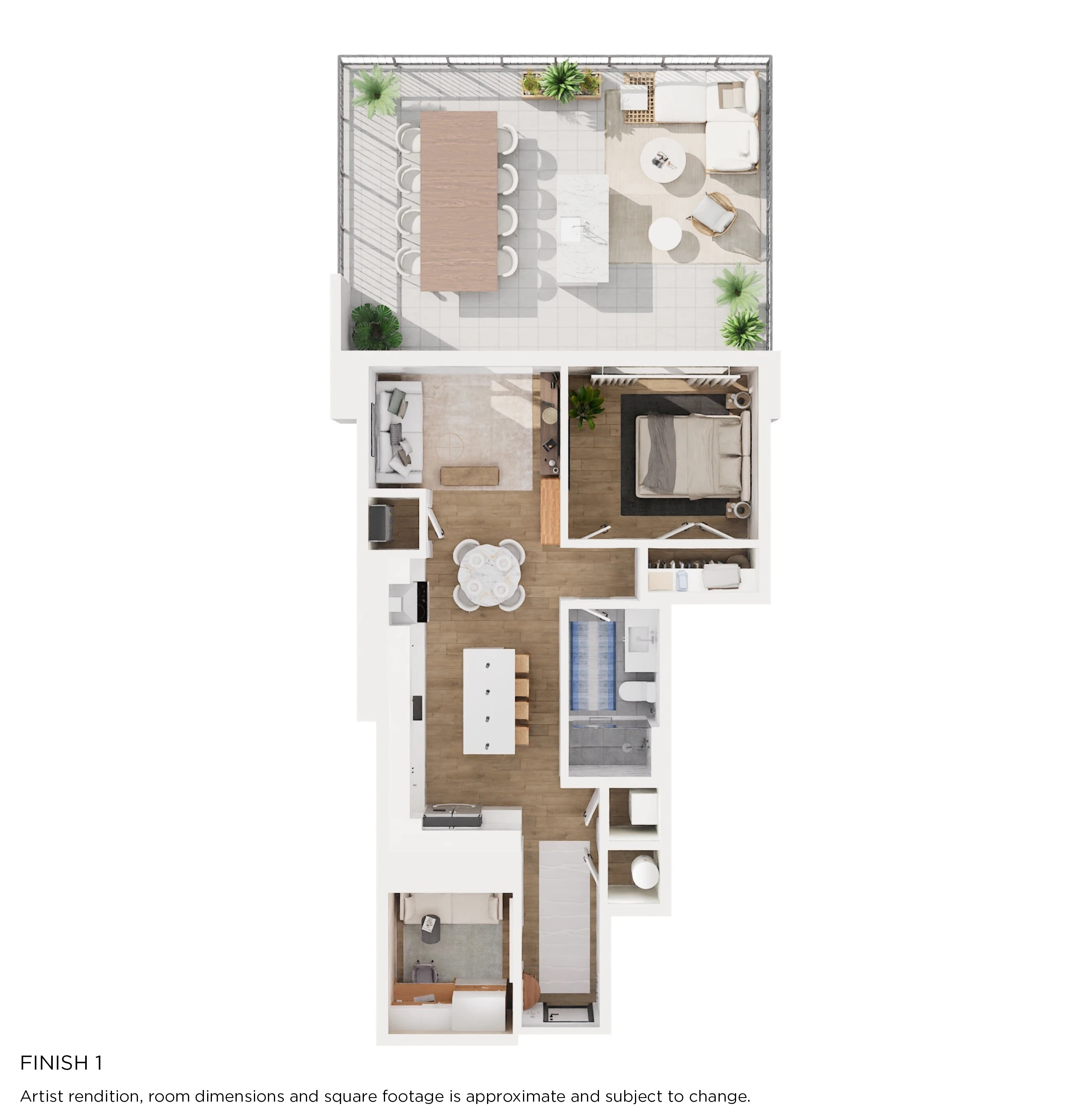 Floor plan for 1 bed, 1 bath, 782 sqft