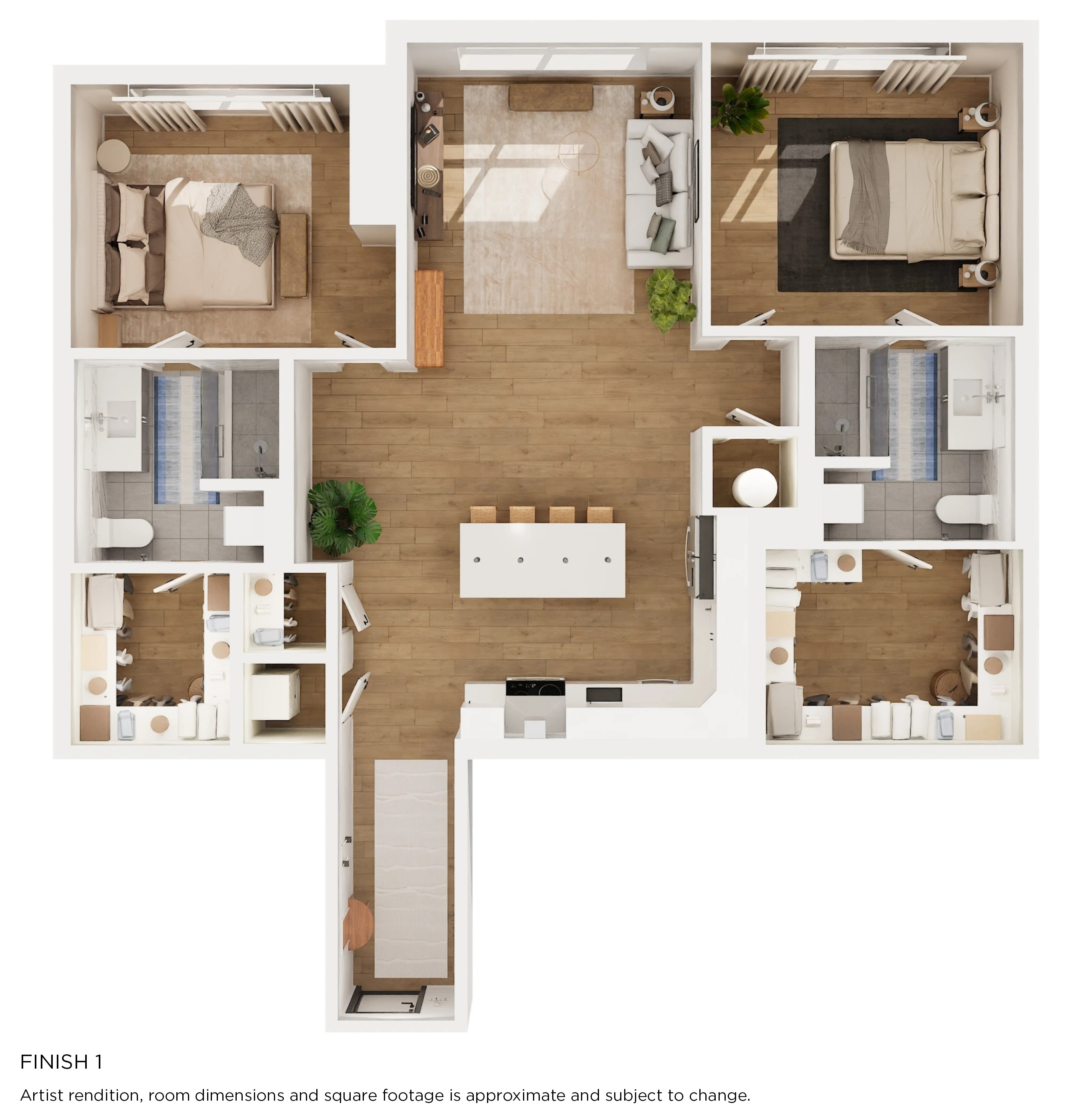 Floor plan for 2 beds, 2 baths, 1359 sqft
