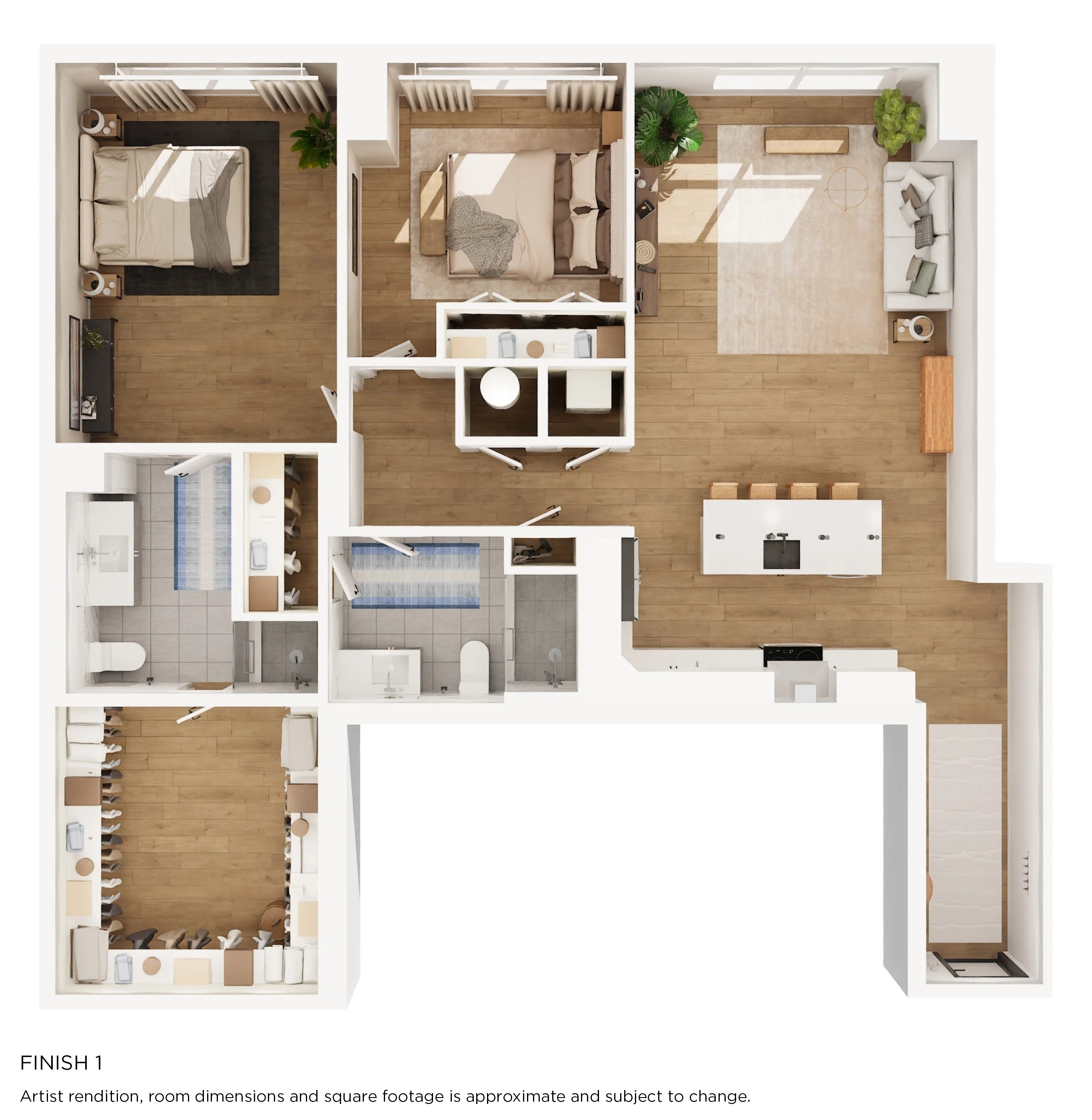 Floor plan for 2 beds, 2 baths, 1391 sqft