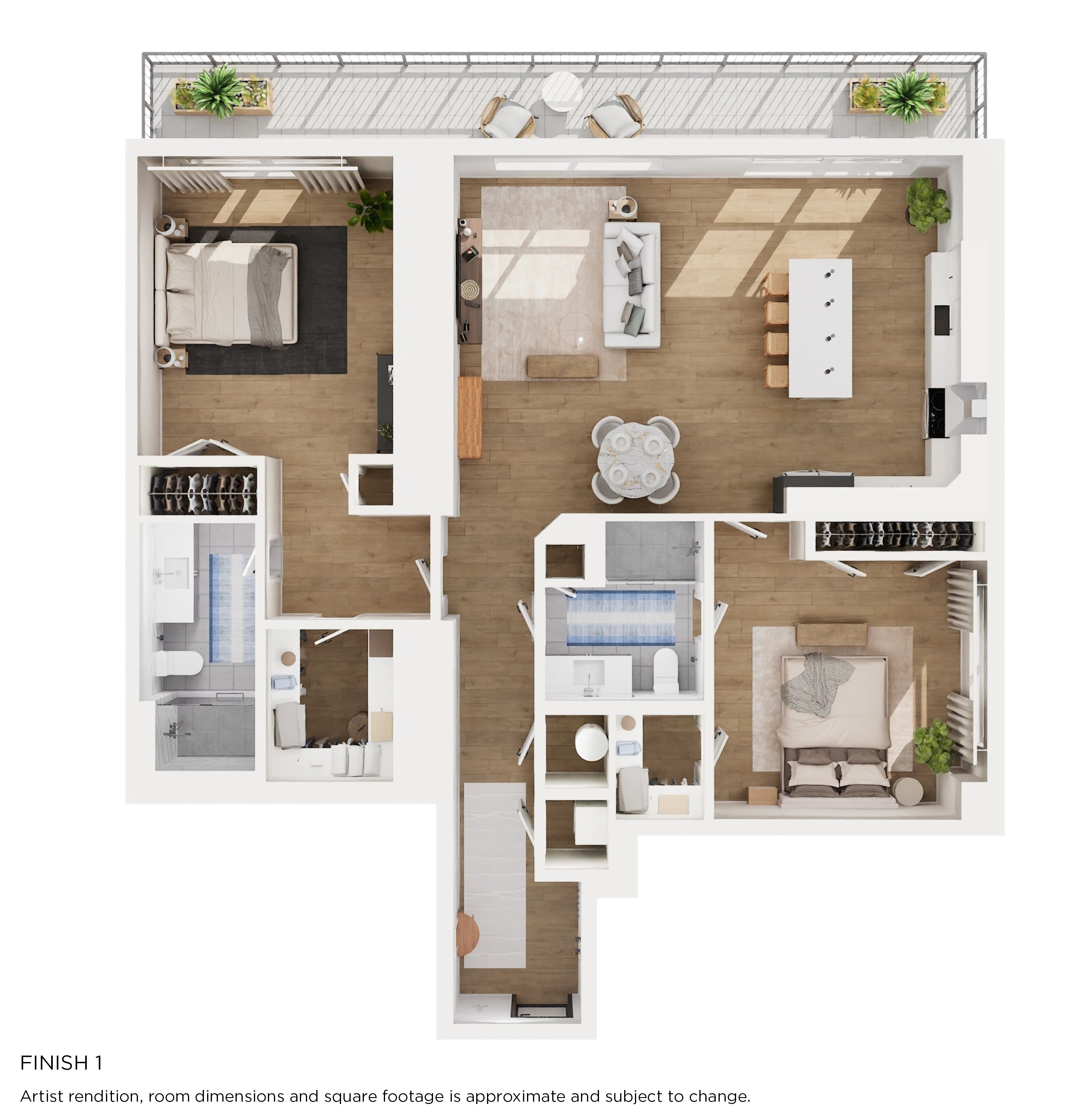 Floor plan for 2 beds, 2 baths, 1412 sqft