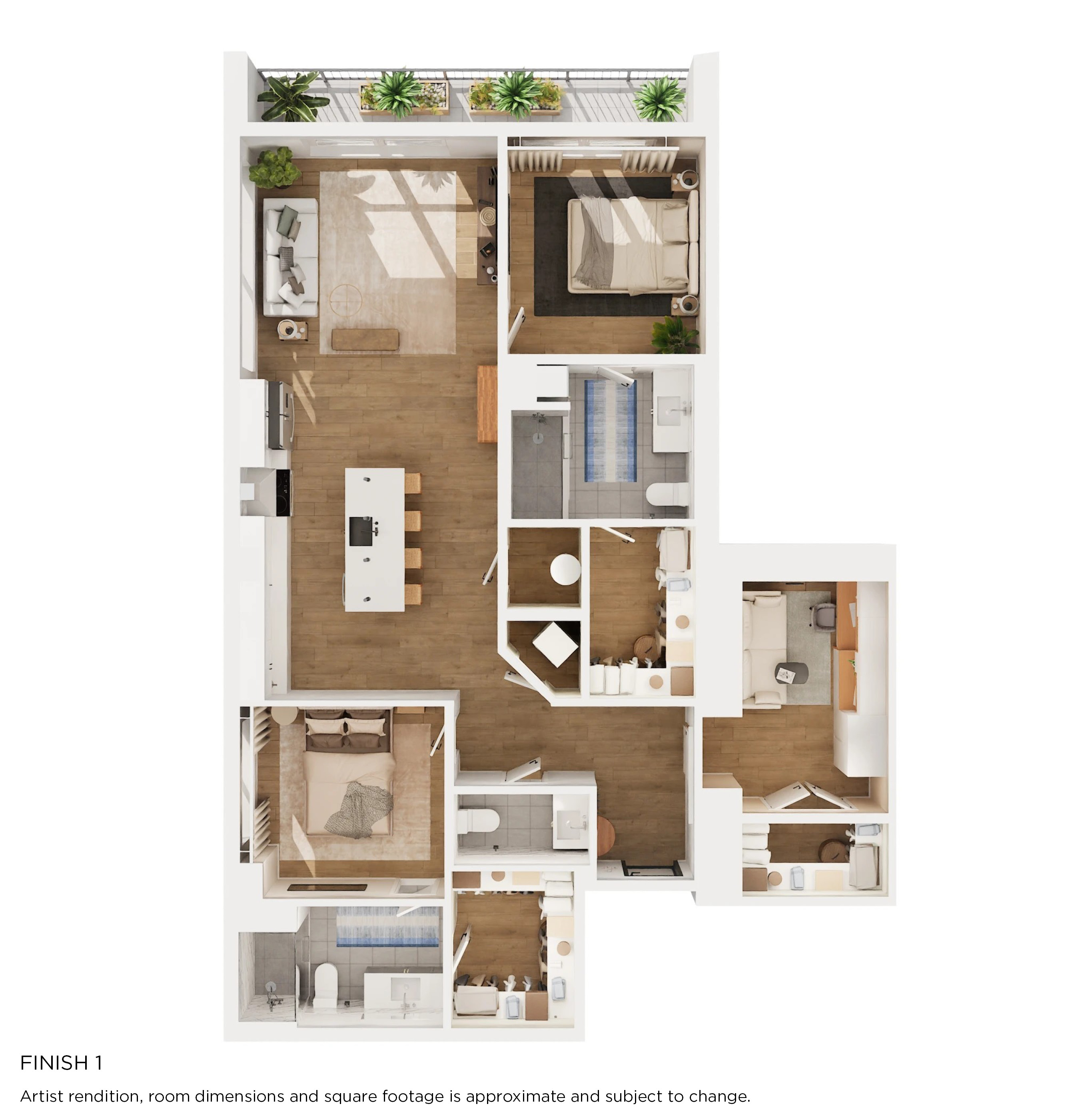 Floor plan for 2 beds, 2.5 baths, 1489 sqft