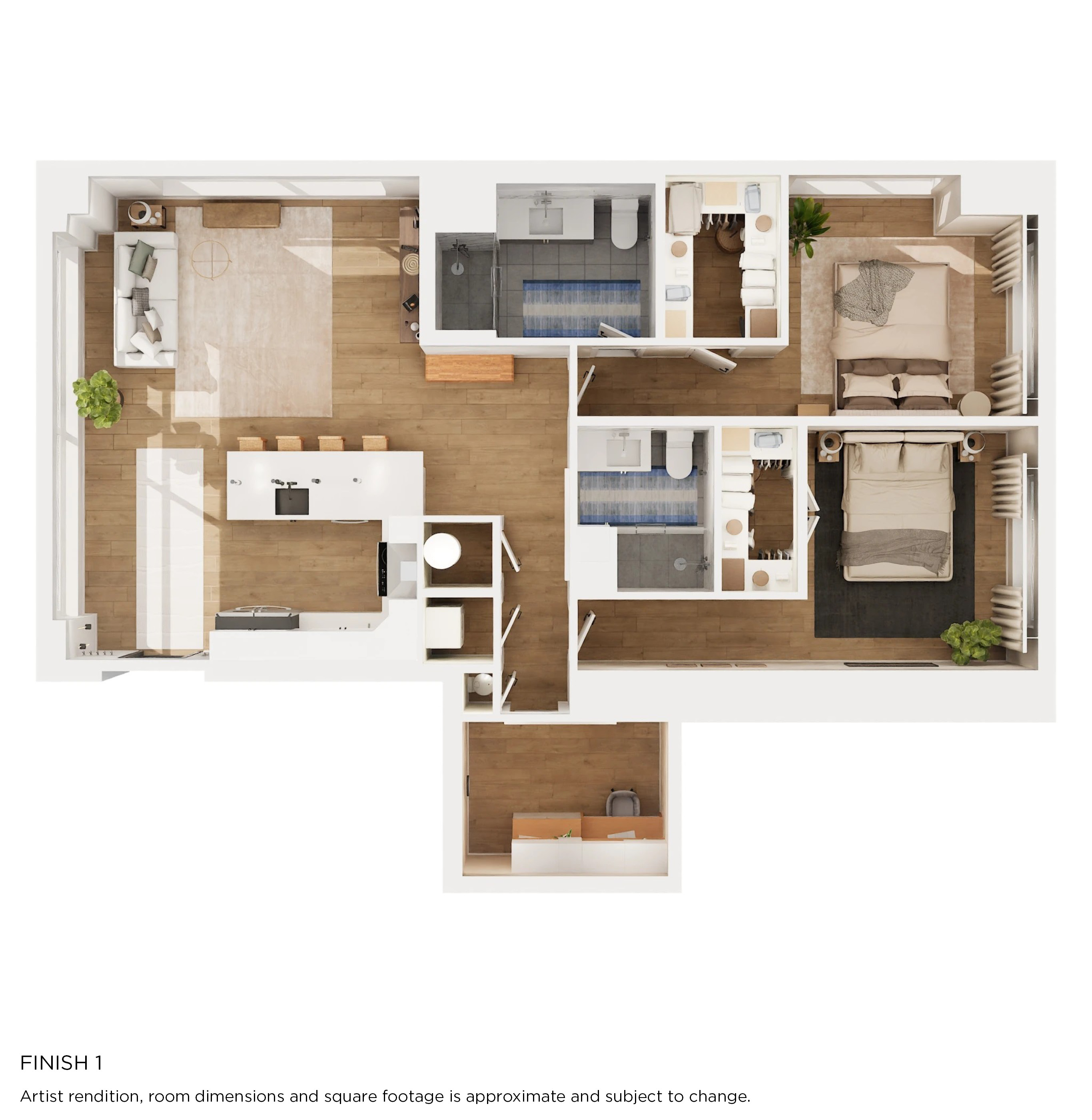 Floor plan for 2 beds, 2 baths, 1551 sqft