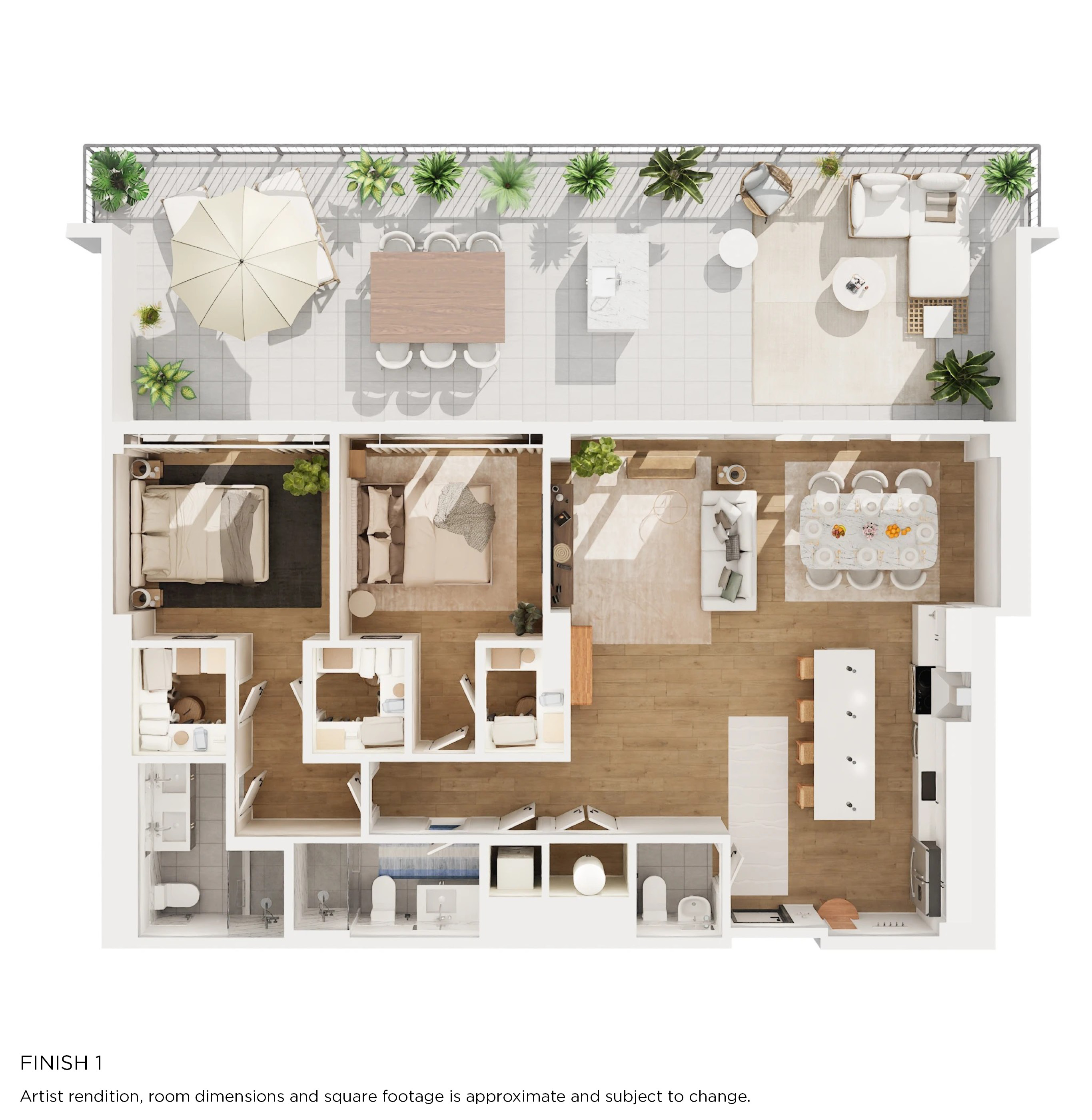 Floor plan for 2 beds, 2.5 baths, 1555 sqft