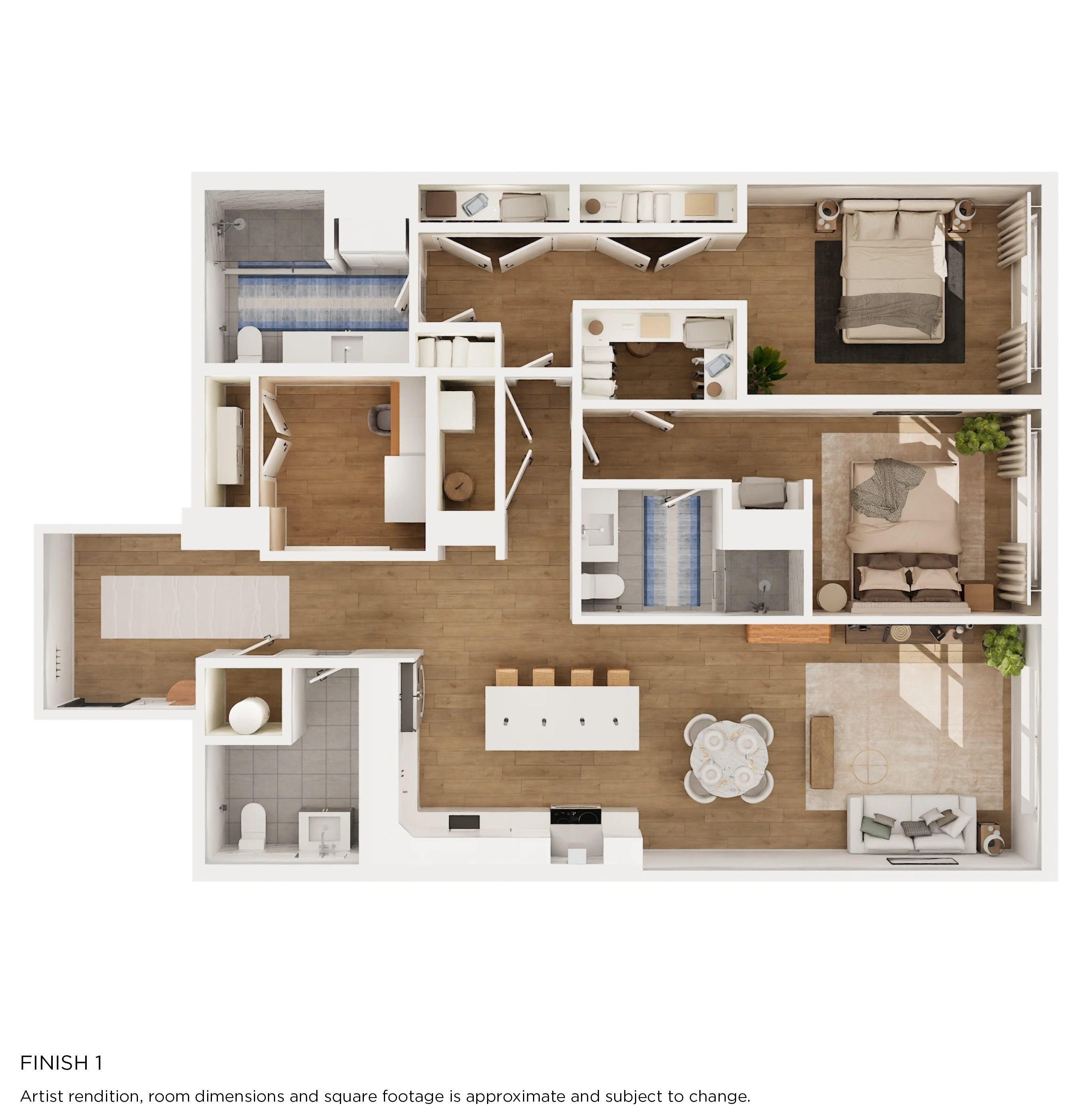 Floor plan for 2 beds, 2.5 baths, 1601 sqft