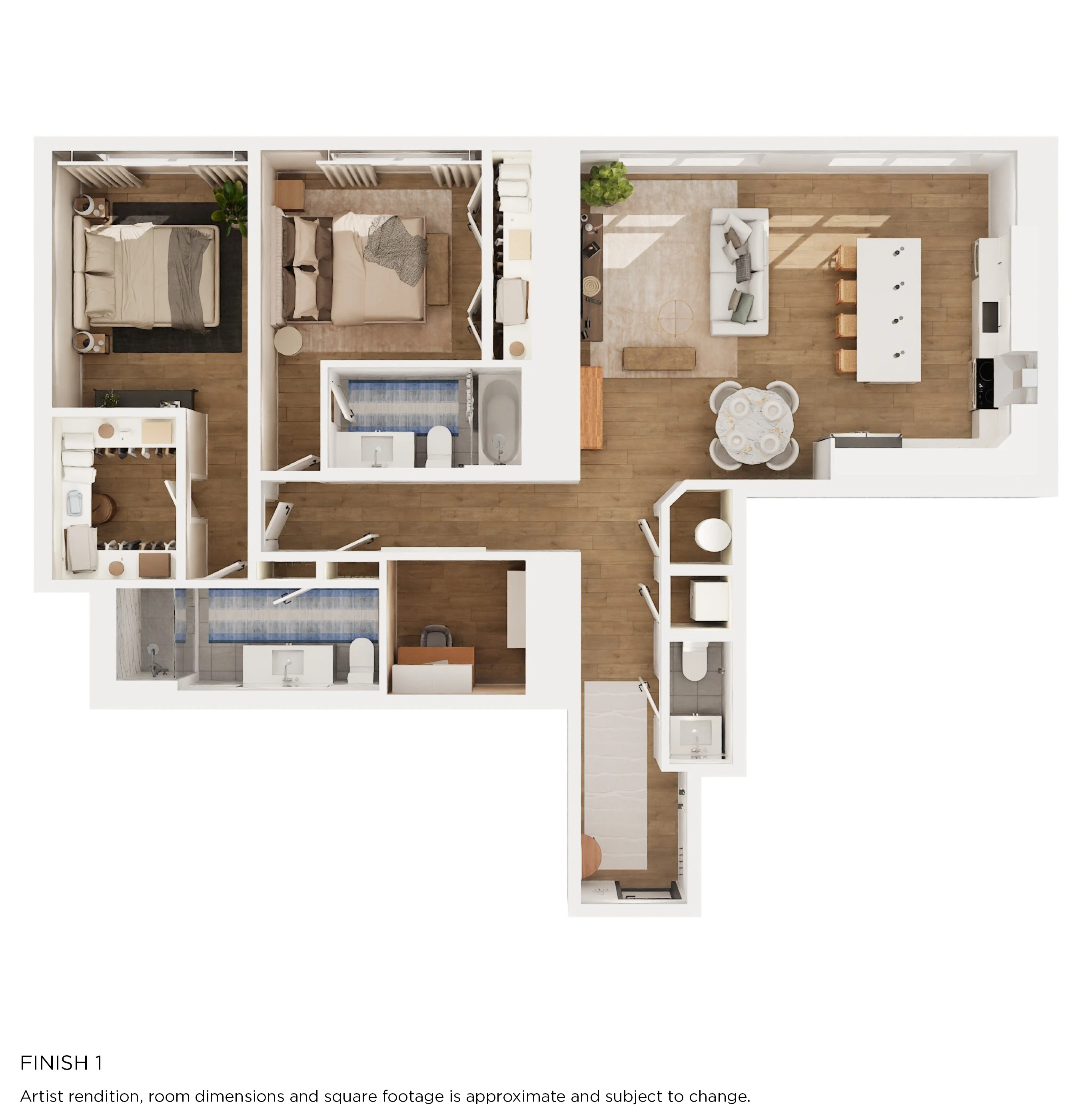 Floor plan for 2 beds, 2.5 baths, 1603 sqft