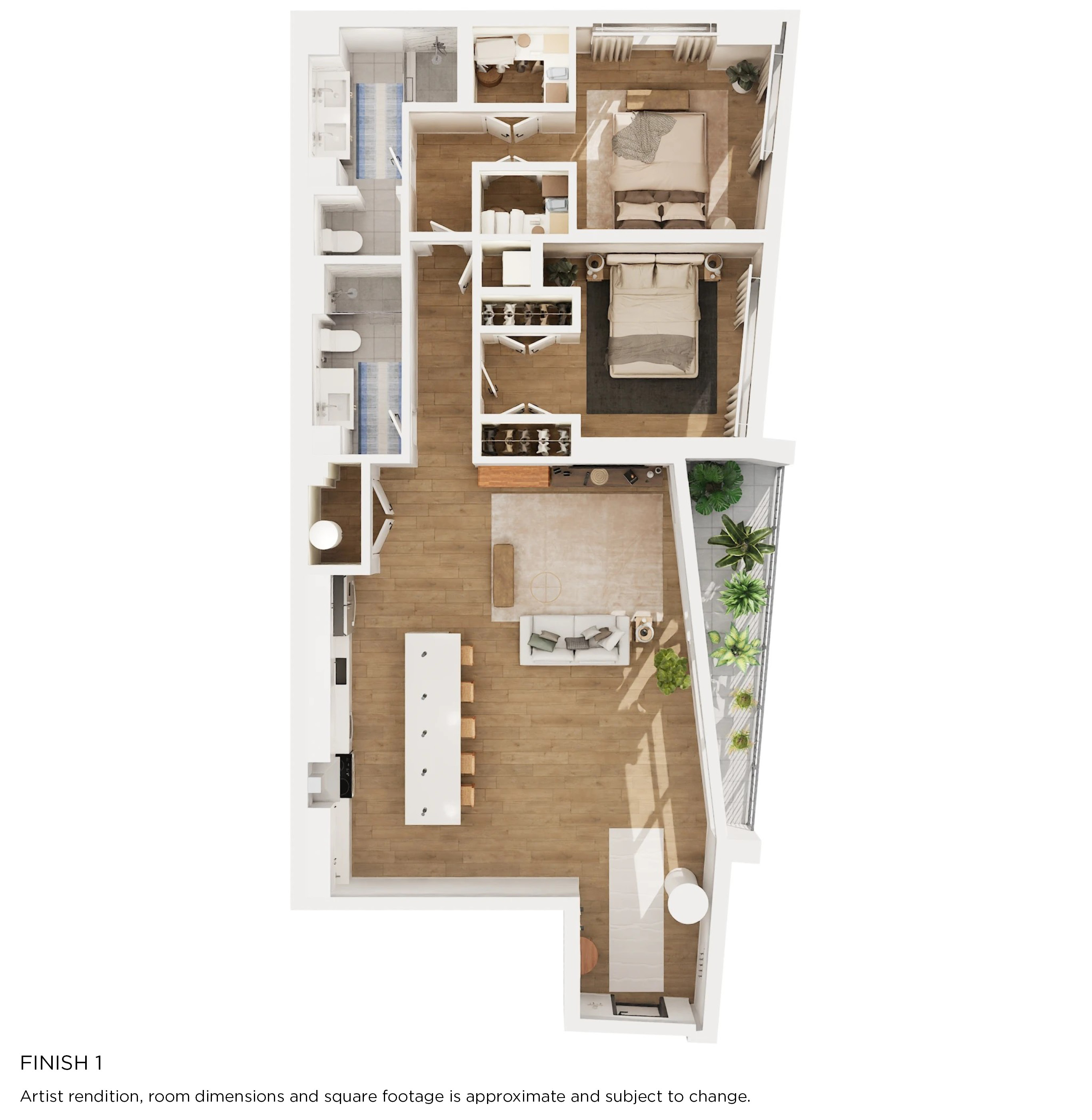 Floor plan for 2 beds, 2 baths, 1643 sqft