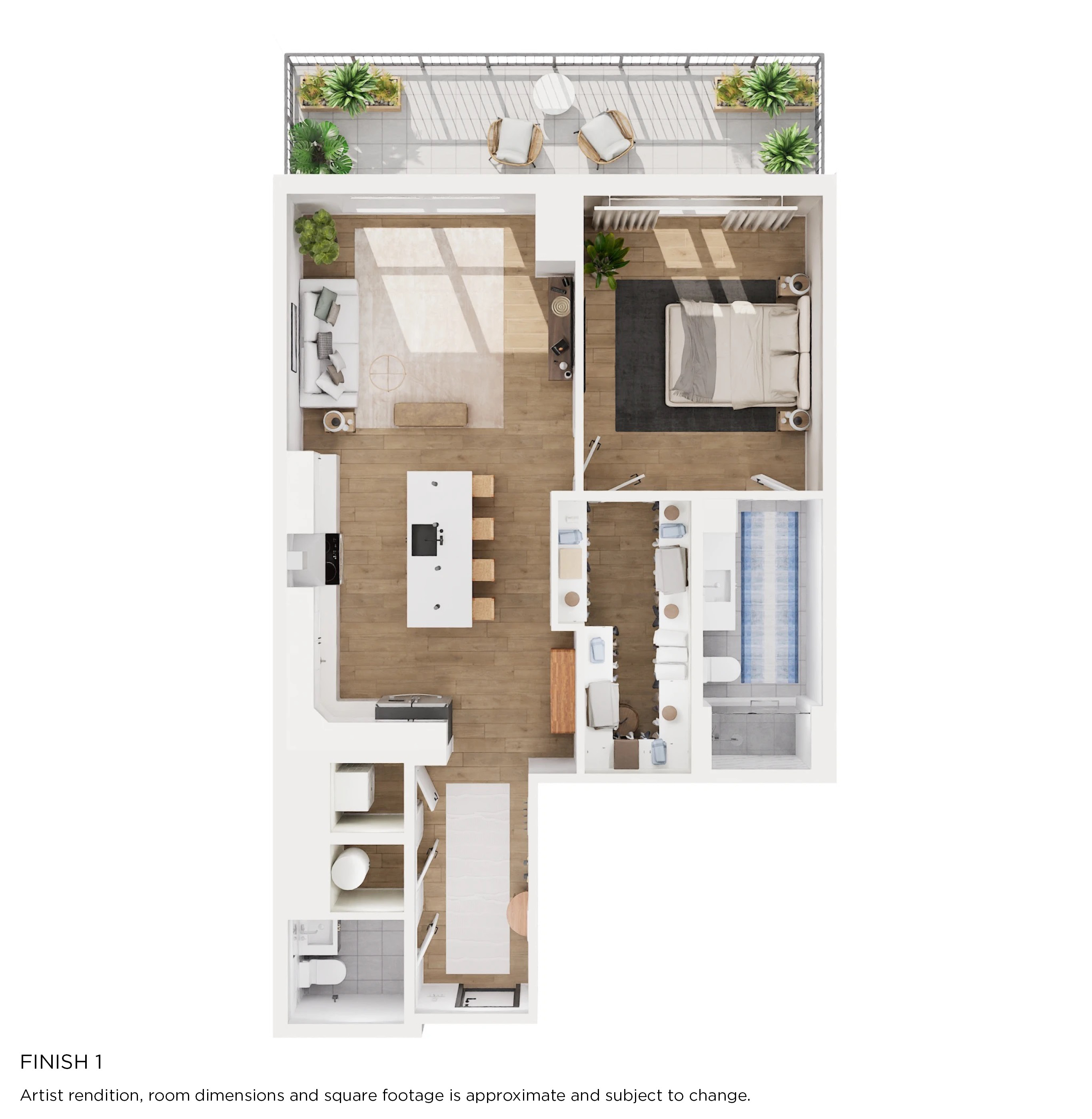 Floor plan for 1 bed, 1.5 baths, 920 sqft