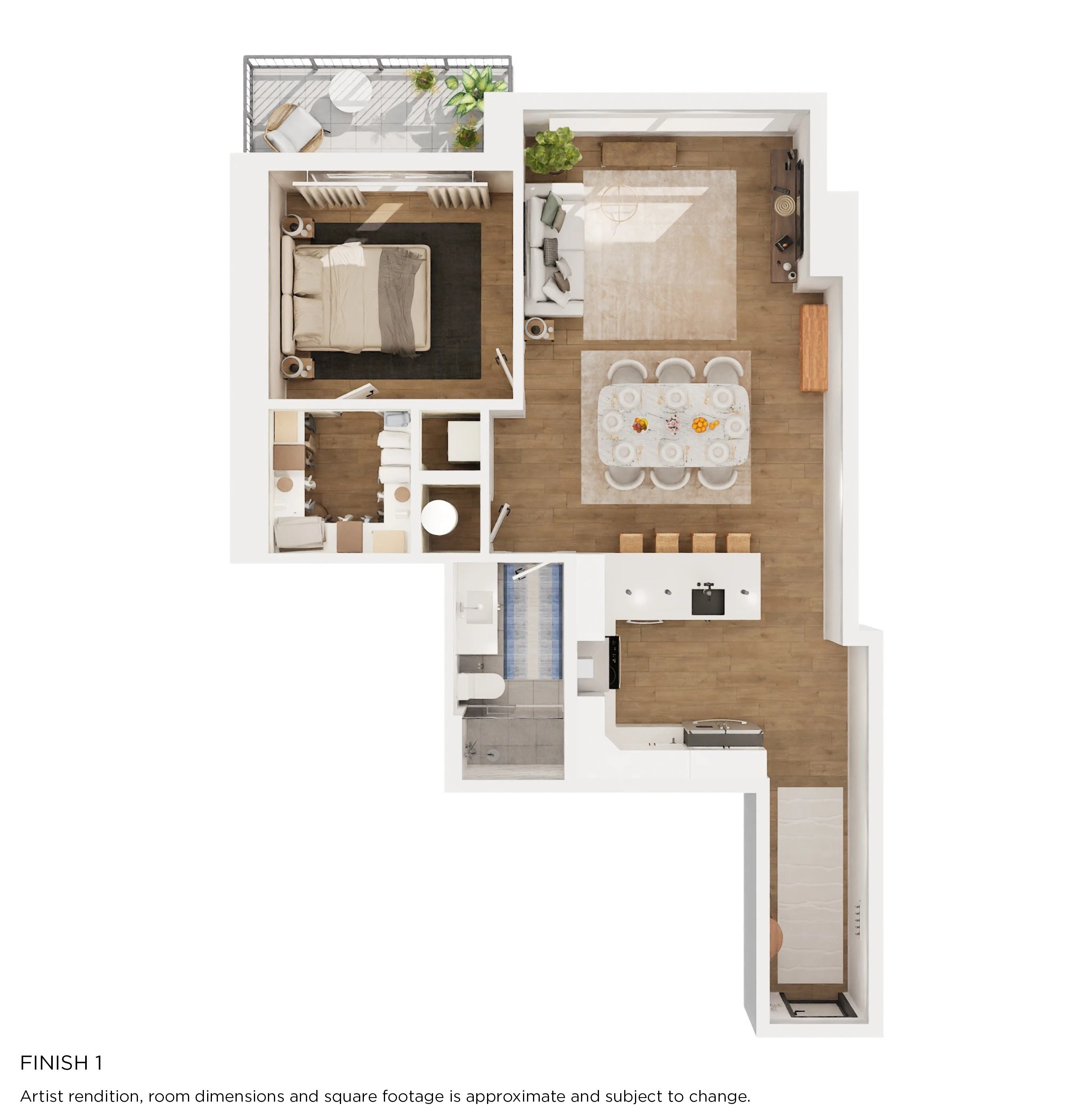 Floor plan for 1 bed, 1 bath, 925 sqft