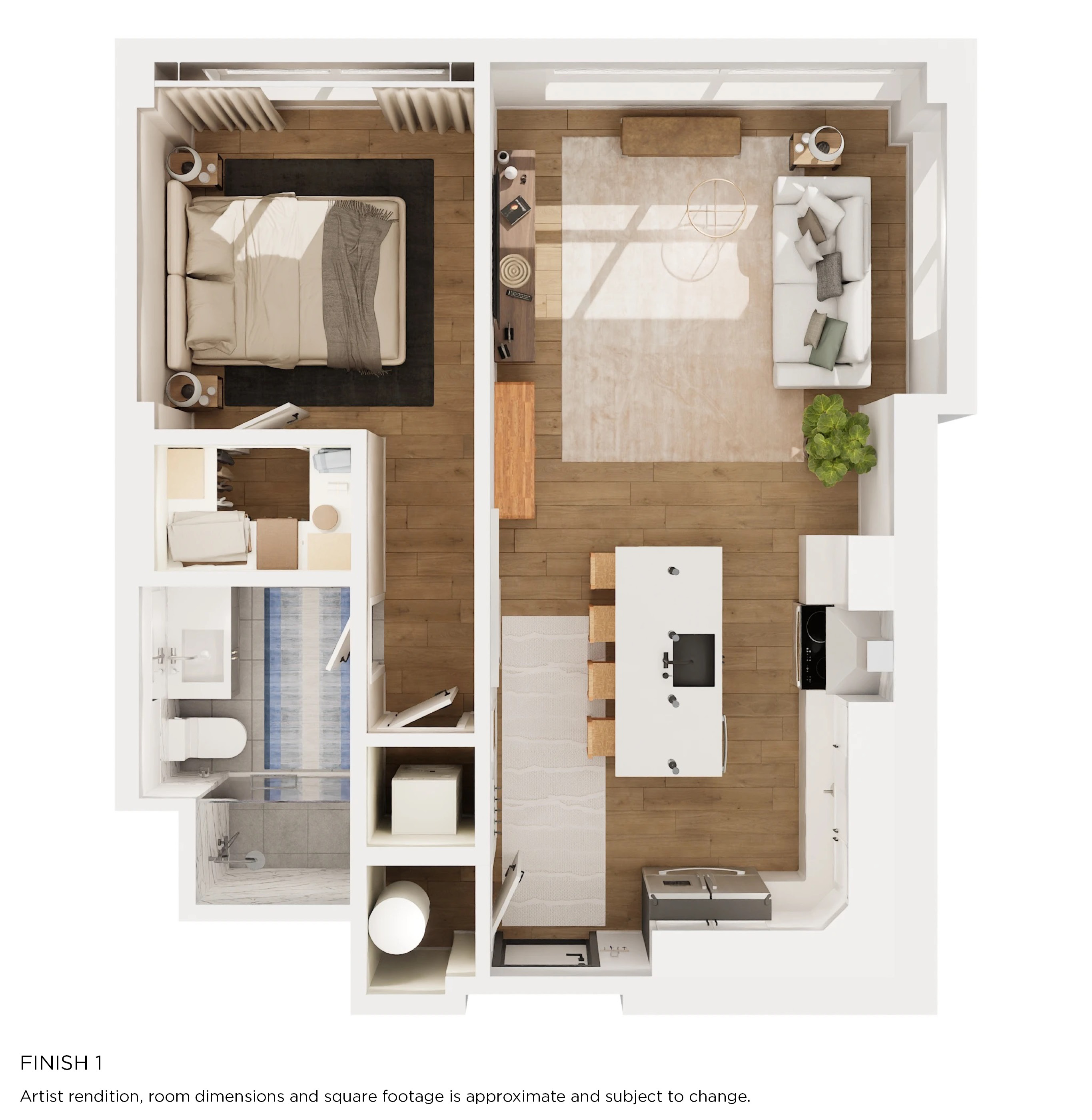Floor plan for 1 bed, 1 bath, 776 sqft