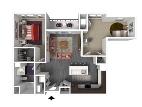 Floor plan for 2 beds, 1 bath, 1019 sqft