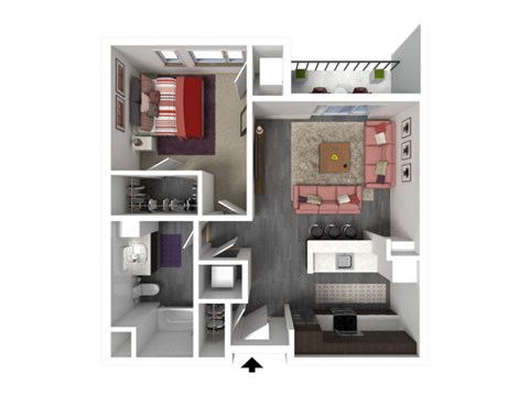 Floor plan for 1 bed, 1 bath, 736 sqft
