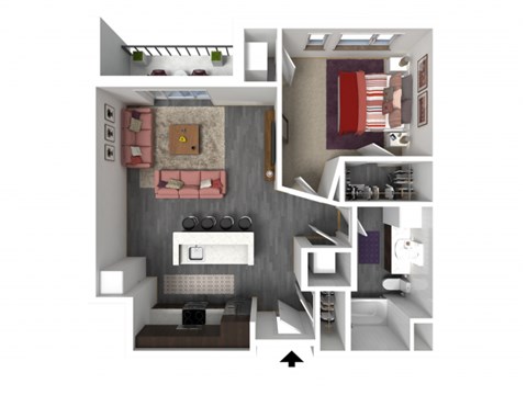 Floor plan for 1 bed, 1 bath, 762 sqft