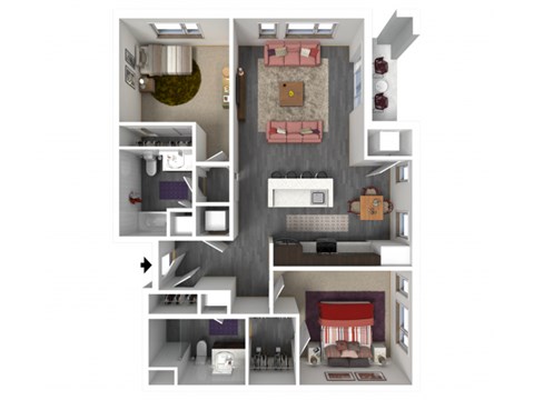 Floor plan for 2 beds, 2 baths, 1129 sqft