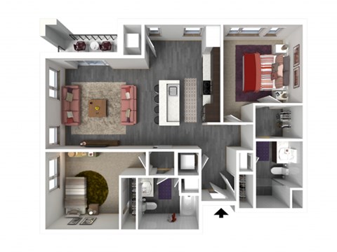 Floor plan for 2 beds, 2 baths, 1159 sqft