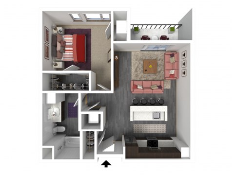 Floor plan for 1 bed, 1 bath, 782 sqft