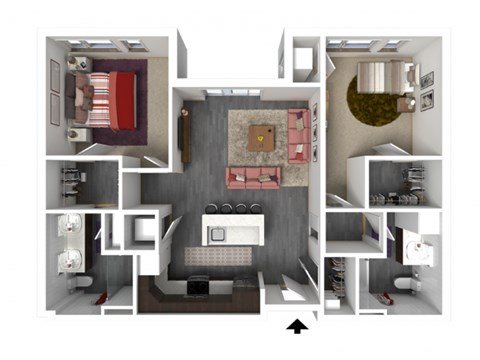 Floor plan for 2 beds, 2 baths, 1106 sqft