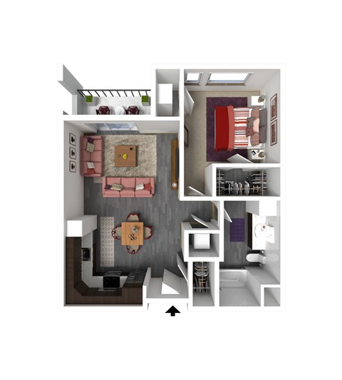 Floor plan for 1 bed, 1 bath, 721 sqft