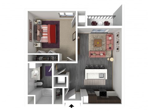Floor plan for 1 bed, 1 bath, 752 sqft
