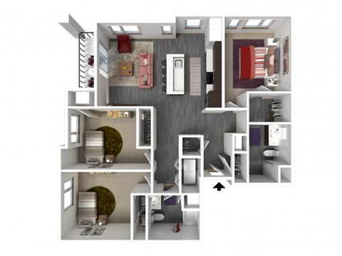 Floor plan for 3 beds, 2 baths, 1335 sqft