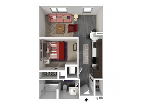 Floor plan for studio, 1 bath, 548 sqft