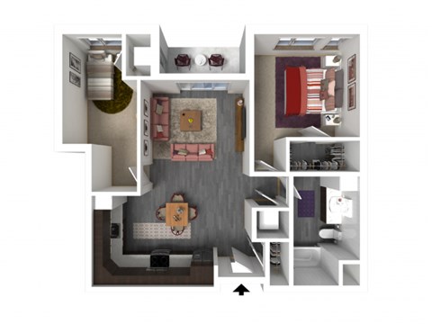 Floor plan for 1 bed, 1 bath, 851 sqft